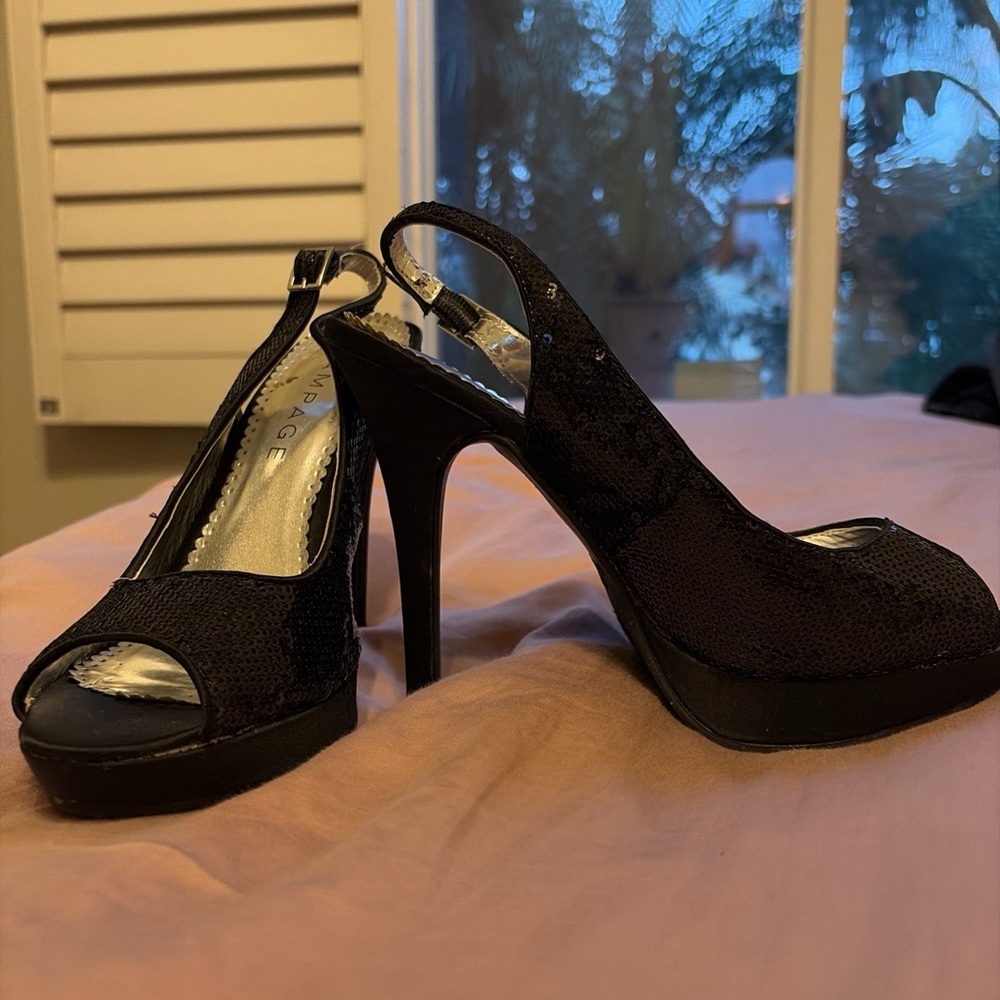 Rampage Black Slingback Peep-Toe Heels